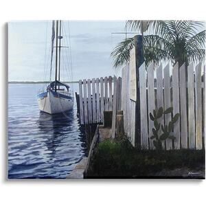 20x16 Sailboat & Shoreline Stretched Canvas, Wood Frame Wall Art Design/L. Wolk